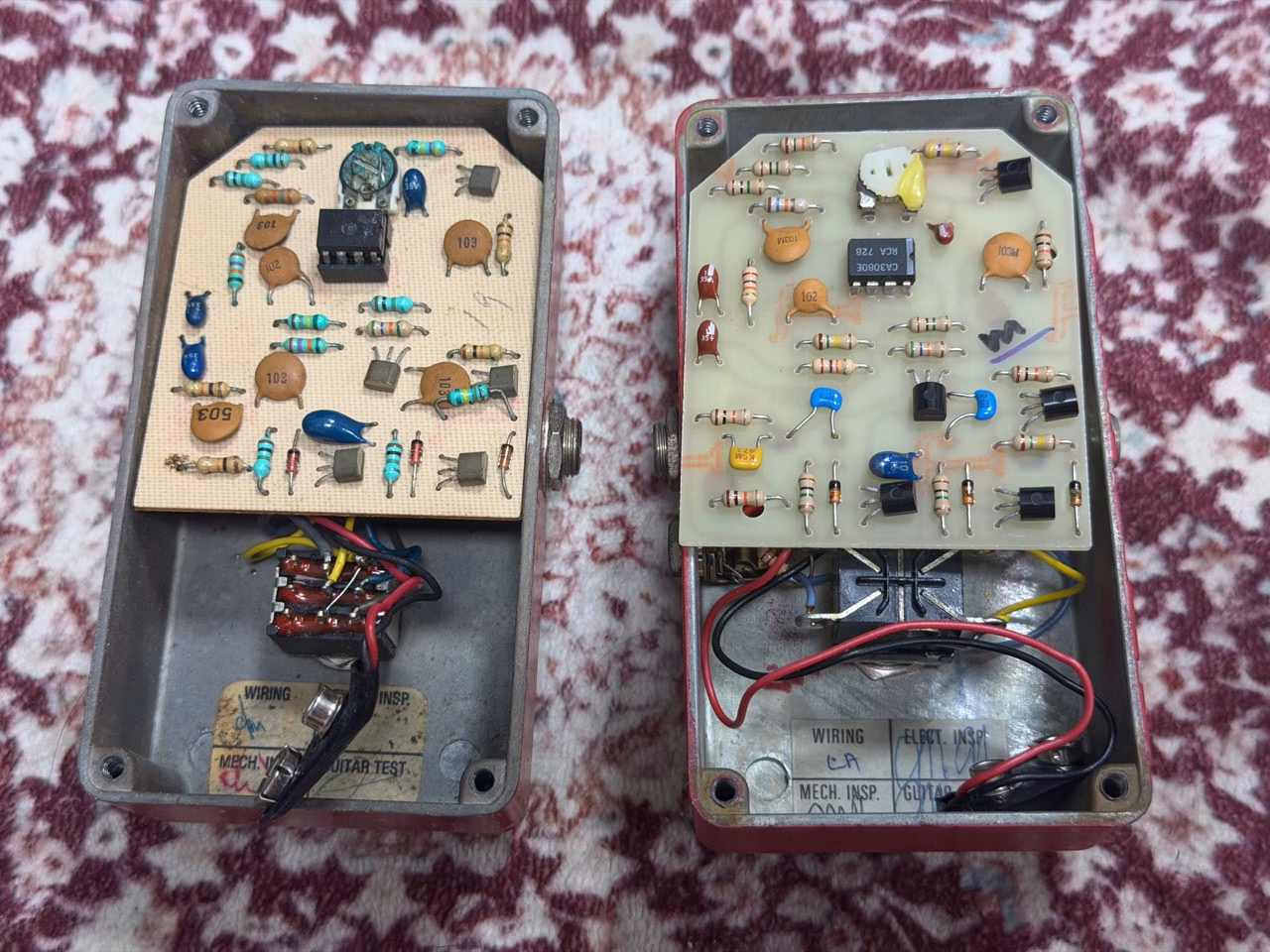 1981年と1987年のMXR Dyna Comp所有個体の内部基板比較