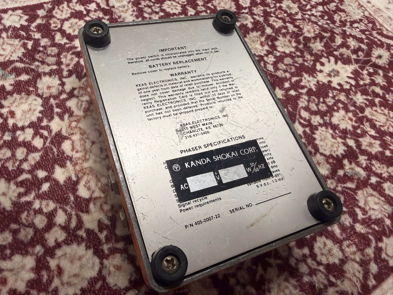 ROSS Phaser所有個体のKEAS Electronics底面ラベルと神田商会シール
